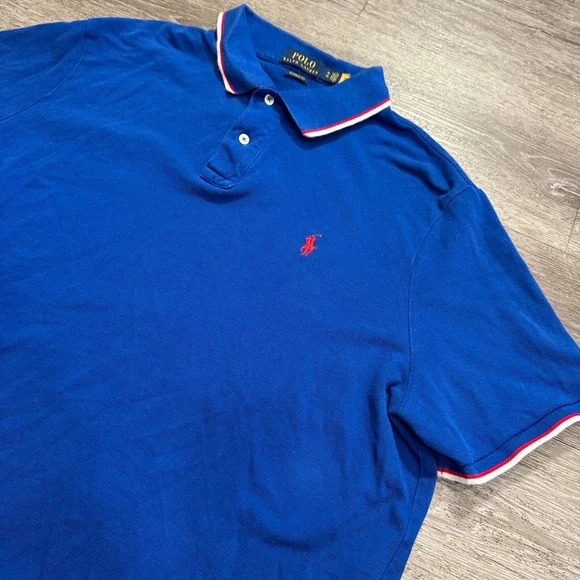 Polo Ralph Lauren Polo Shirt Mens XL Blue‎ Royal Blue Cotton Classic Stripe Knit