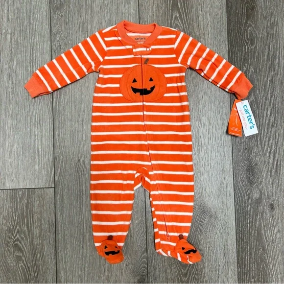 CARTERS FLEECE PUMPKIN HALLOWEEN ZIP UP FOOTED SLEEPER ORANGE 6MO NWT