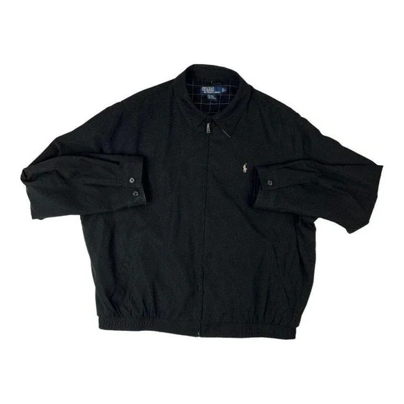 Polo by‎ Ralph Lauren Black Harrington Full Zip Pony Bomber Jacket Mens Size XL