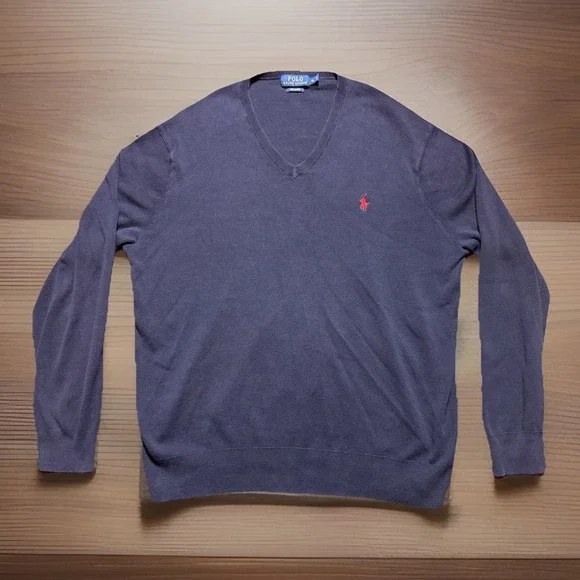 Polo Ralph Lauren V Neck Sweater Long Sleeve Mens XL Blue Pima Cotton Preppy