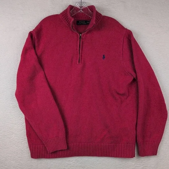 Polo Ralph Lauren 1/4 Zip Sweater Men's 2XL‎ Red Cotton
