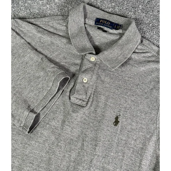 Polo Ralph Lauren Men Polo Shirt Large Gray Cotton Short Sleeve Classic Fit Prep