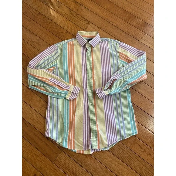 Polo Ralph Lauren Striped button Down Shirt Size Large Regent Custom Fit Rainbow