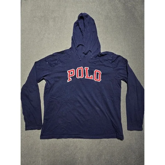 Polo Ralph‎ Lauren Hoodie Long Sleeve T-Shirt Blue Spellout Pullover L
