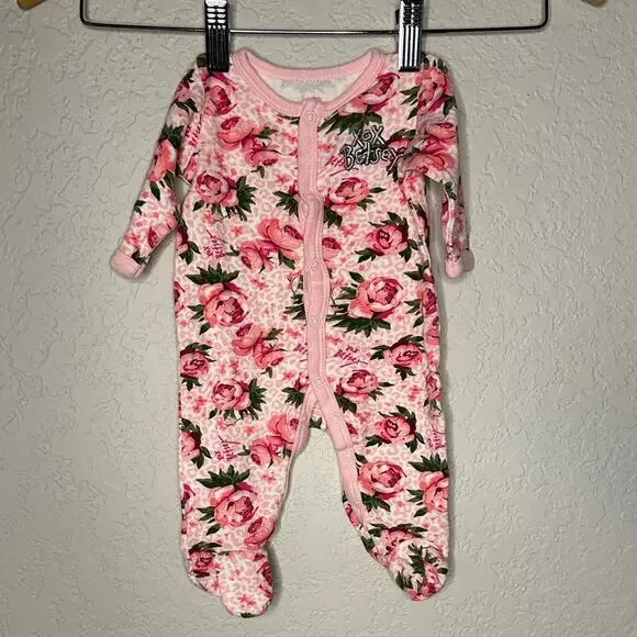Betsey Johnson One Piece Suit Roses XO Logo Glitter Baby 3 months Onesie Snaps