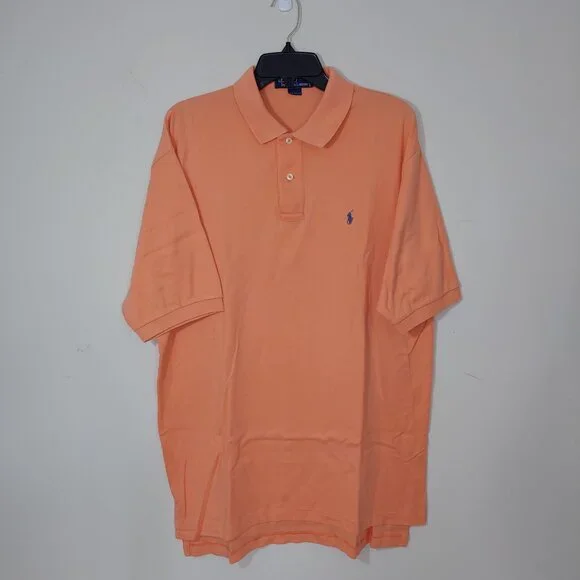 Polo by Ralph Lauren Embroidered Polo Shirt Short Sleeve Size L Peach Orange