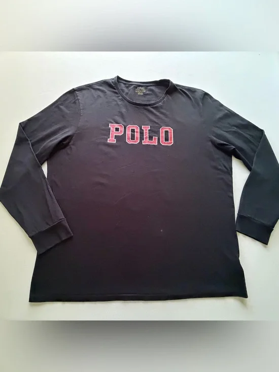 Polo by Ralph Lauren Black Long-Sleeve Tee with Red POLO Chest Logo XXL