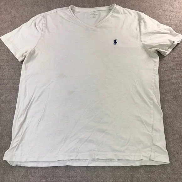 Polo Ralph Lauren Mens V-Neck T-Shirt Cream Off White Short Sleeve Pony Logo L