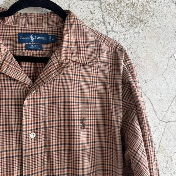 Vtg 90s Ralph Lauren Plaid Button‎ Down Shirt Mens L Blake Heritage Fit Classic