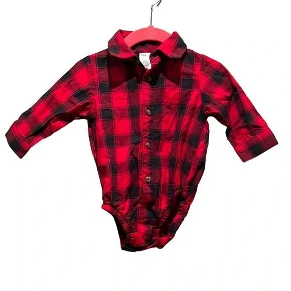 Carter’s Buffalo Plaid Buffalo Check Dress Shirt Size 6 Months Onesie
