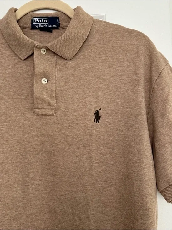 Polo Ralph Lauren Classic Tan Polo Shirt With Olive Green Iconic Logo Horse
