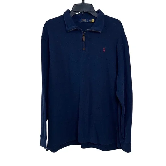 Polo Ralph Lauren Mens‎ XXL Navy 1/4 Zip Cotton Pullover Sweater Mock Neck E13