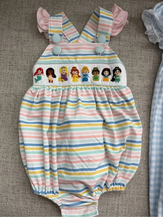 Pastel Striped Hand Smocked Romper with Princess’