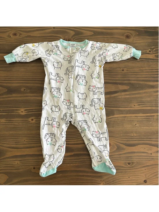 Onesies Brand Footie Pajamas Baby 3-6 Months Cat Print Cotton Zip Sleeper