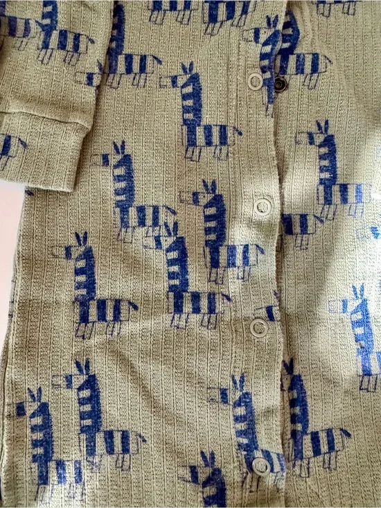 Bobo Choses Olive Green Footie with Blue Zebra Pattern
