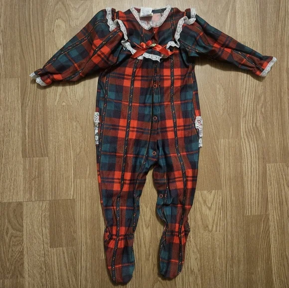 Vintage Plaid Red and Green Kids One Piece