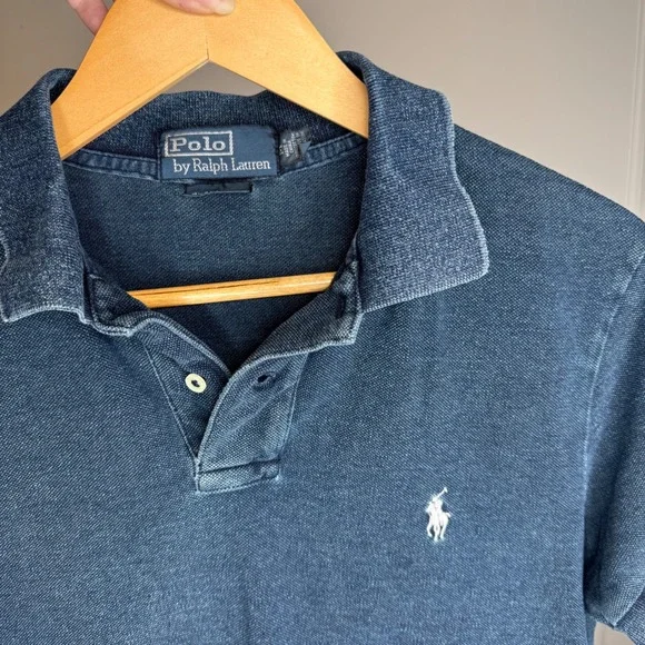 Polo Ralph Lauren Mens Custom Fit Navy Blue Cotton Pique Polo Shirt Size M