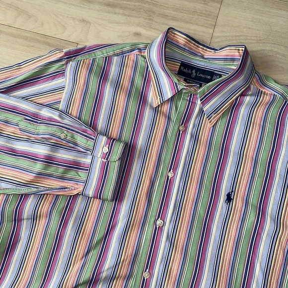 Polo Ralph Lauren Classic Fit Shirt Men's 17.5 XXL‎ Stripped Colorful VTG Spring