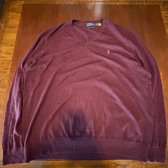 Polo Ralph Lauren Merino Wool‎ V Neck Sweater XXL Burgundy