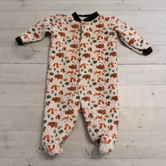 Chickpea baby quilted footed sleeper woodland‎ animals 6-9 months
