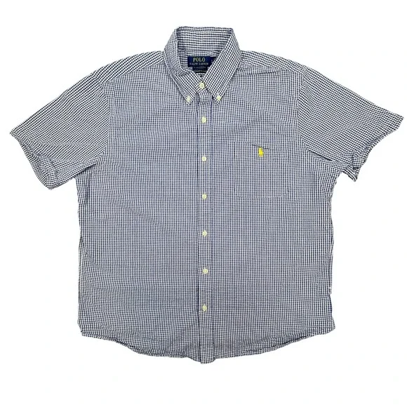 Polo Ralph Lauren Blue Gingham Short Sleeve Untucked Fit Shirt Mens Large