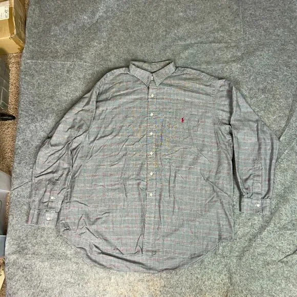 Polo Ralph Lauren Mens Shirt 2XL‎ XXL Gray Red Pony Plaid Preppy Lowell Logo Top