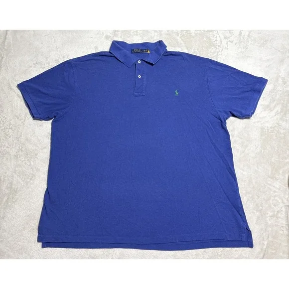 Polo Ralph Lauren Shirt Mens Size 2XB Solid Blue Short Sleeve Green Logo Pony