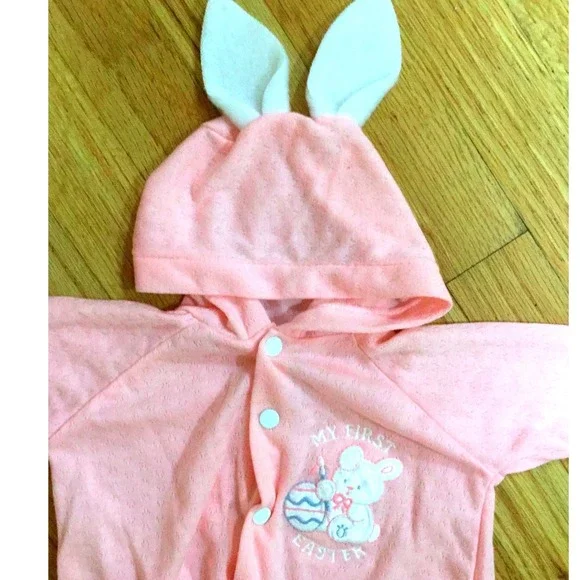 My First Easter Bunny‎ Ear Hooded Romper Pink girl small