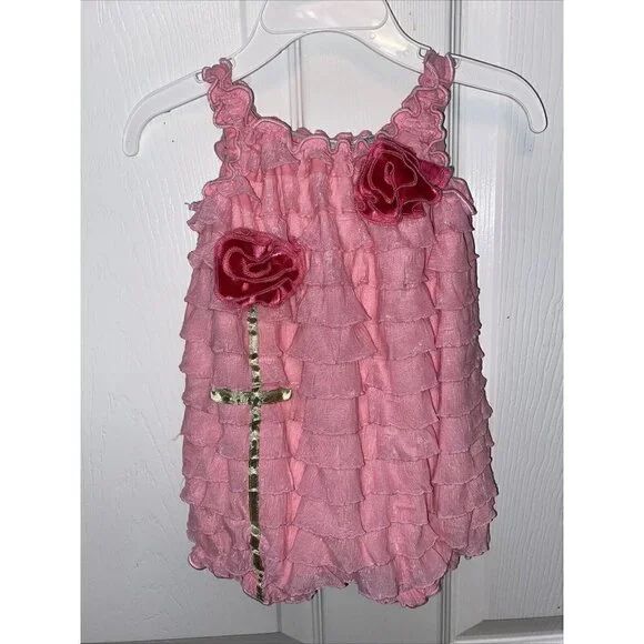 h  baby BABYRAGEOUS casual sleeveless solid pink ruffles  1pc romper 6m  NWT