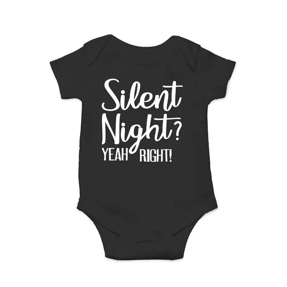 Silent‎ Night Yeah Right Funny Shirt Cool Cute Gift Santa Baby Bodysuit Newborn