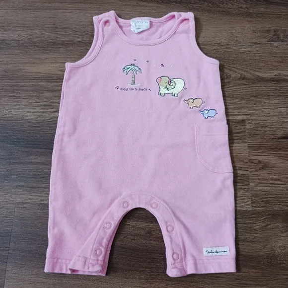 Vtg‎ Carter's John Lennon Living Life in Peace One Piece Pink Coveralls 0-3 Mo
