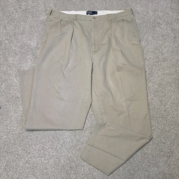 Vtg Polo Ralph Lauren Men Pleated Chino Pant Khaki Tan 100% Cotton 42x32 (40x31)