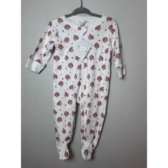 Kissy Kissy White Thanksgiving Turkey Zipper Footie Turkey Time 3-6 Months NWT