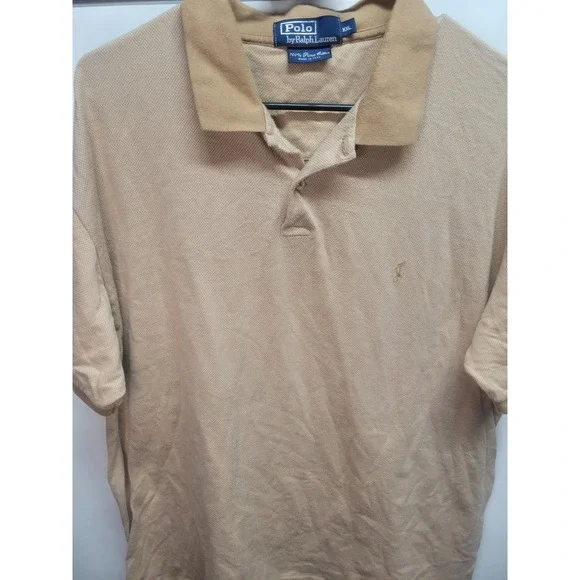 Vtg‎ Polo Ralph Lauren XXL Tan Pima Cotton Polo Shirt Embroidered Logo