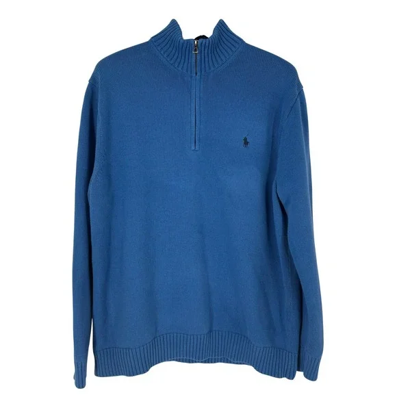 Polo Ralph Lauren Mens 2XLT Blue Cotton Quarter‎ Zip Pullover Sweater Tall Size