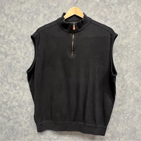 Polo Golf Ralph Lauren Black Quarter Zip Vest Sleeveless Mens Sz XL‎
