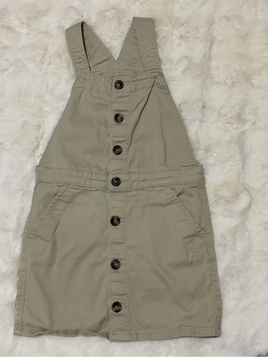Place Khaki Button-Front Overall Dress