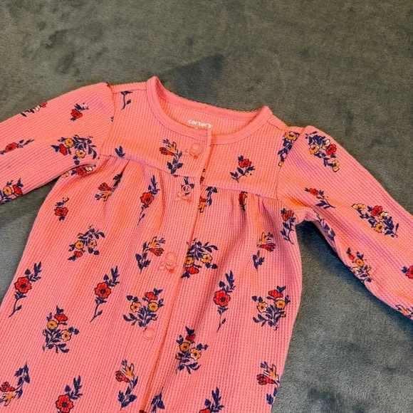 Carters Floral Waffle Knit Footed‎ Sleeper Baby 9 Months Pink Snap Front Pajamas