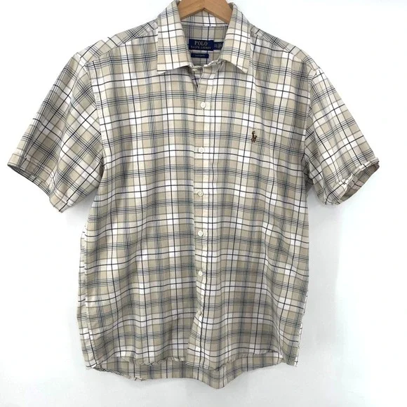 Polo Ralph Lauren shirt Men XXL Lightweight Cotton Plaid Short Sleeve Neutral