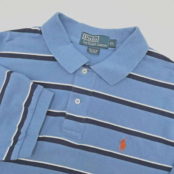 Polo by Ralph Lauren Men's XL Shirt Baby Blue w Blue & White Stripes 100% Cotton