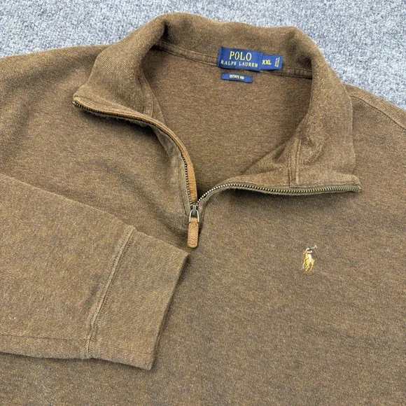 Polo Ralph Lauren Sweater Mens 2XL Brown 1/4 Zip Estate Rib Pullover Flesh‎ Pony