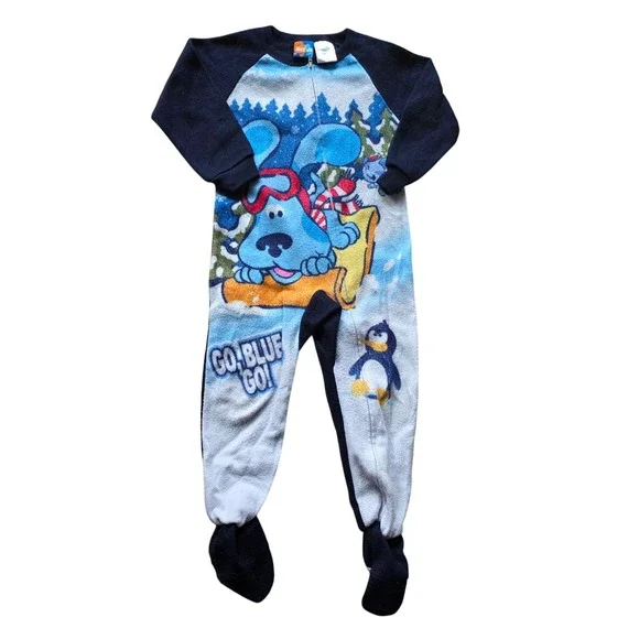Vintage‎ 2004 Nick Jr Blues Clues Blue Sledding Fleece Footed Pajamas Size 4T