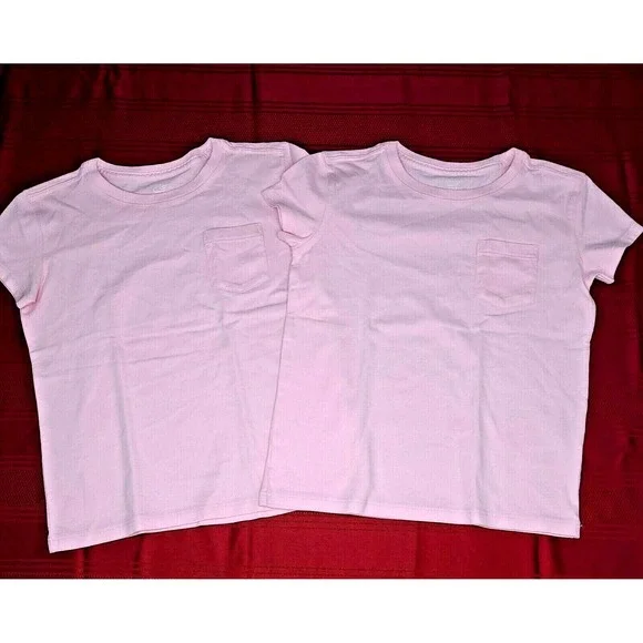 2 PK Vineyard Vines Pink TShirt Girls Sz XS(5-6) Solid Pocket Retail $29.50 Each