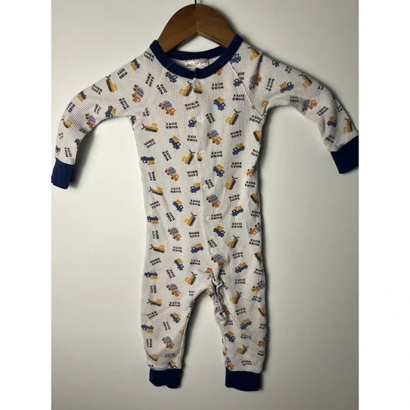 VTG Y2K Just One Year Carter's Sleeper Baby 18M White Construction Waffle Knit
