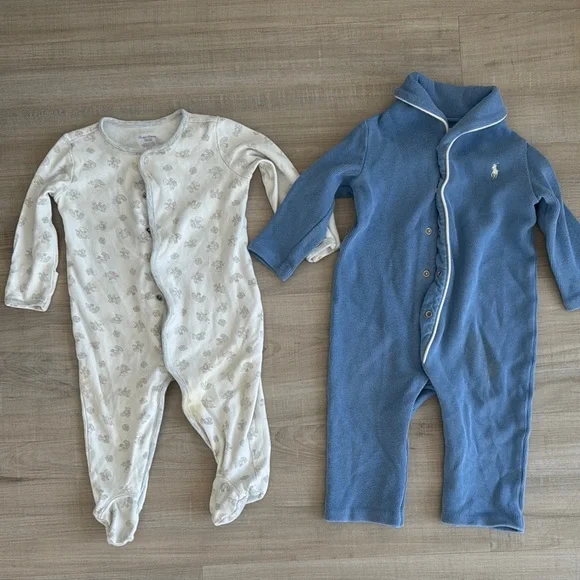 Polo by Ralph Lauren Blue white Kids onesie Footies baby toddler infant 9months