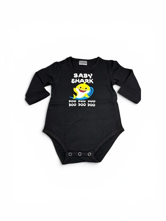Black Baby Shark Graphic Long-Sleeve One-Piece size 6-12 months