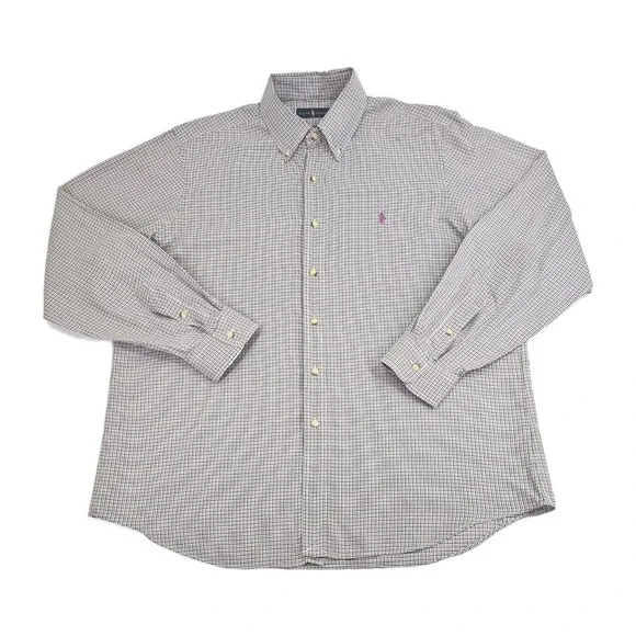 Ralph‎ Lauren Classic Fit Pink Pony Mens XL Green Purple Button Up Long Sleeve
