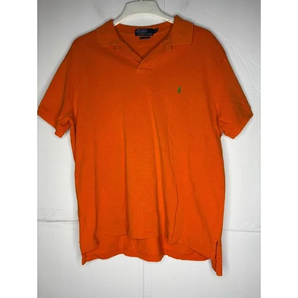 Polo‎ Ralph Lauren Mens XL Custom Fit Orange Pique Short Sleeve Polo Shirt Green