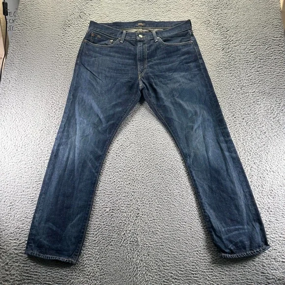 Polo‎ Ralph Lauren Varick Jeans Mens 37x30 Blue Cotton Denim Straight Slim Faded