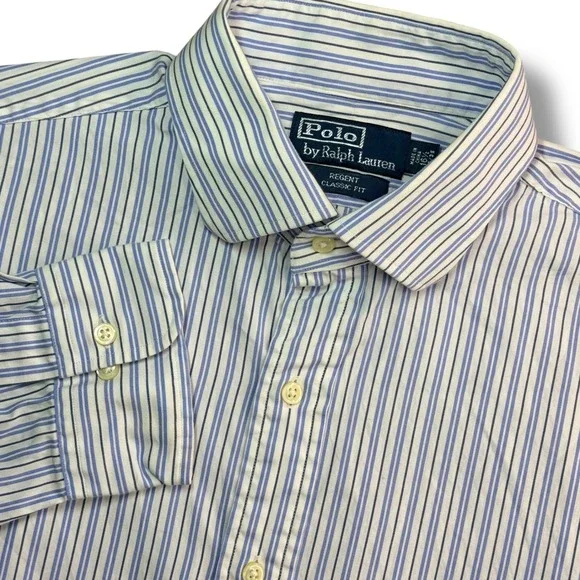 Polo Ralph Lauren‎ Button Down Men 16.5 Blue White Striped Regent Classic Fit